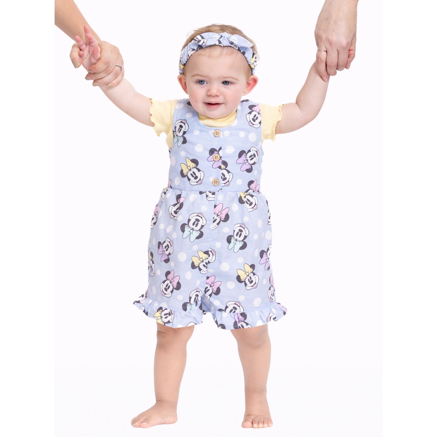 Minnie Mouse Baby Girl Shortall and Tee Outfit Set with Headband, Sizes 0/3 Months-24 Months