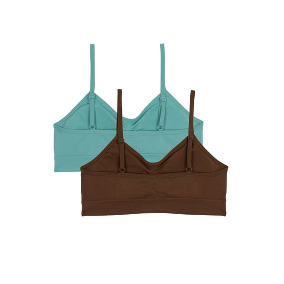 Wonder Nation Girls' Seamless Ruched Recycled Bra, 2-Pack, Size L - BRN/CUCUMBER