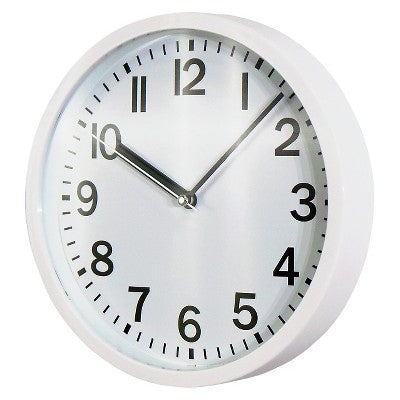 9" Round Wall Clock White - Room Essentials™: Modern Analog, Indoor Use, Glass Cover