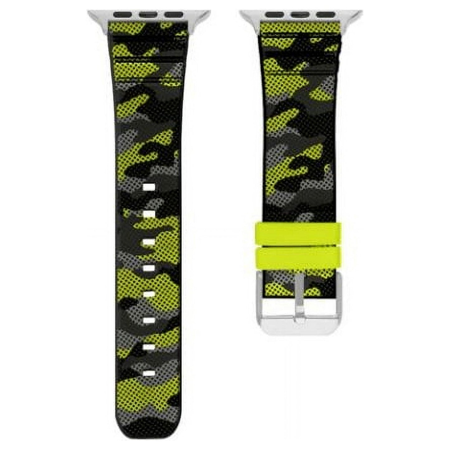 American Exchange Men's Rubber Watch Strap Compatible w/ 42mm 44mm Apple Watch, Black Lime Camo