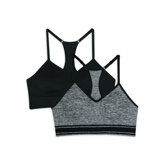 Athletic Works Girls Keyhole Seamless Bra, 2-Pack, Size M, Black