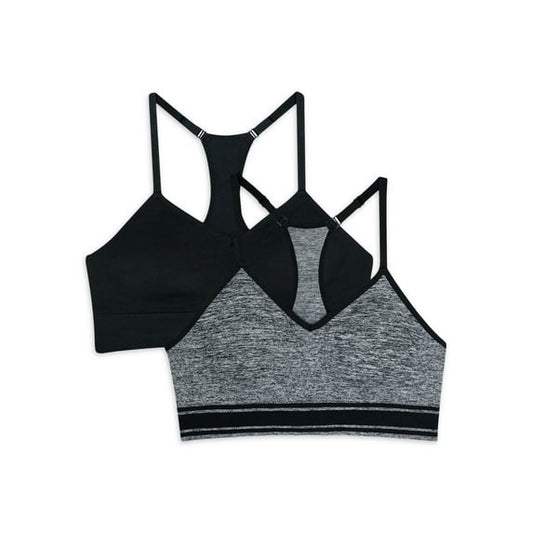 Athletic Works Girls Keyhole Seamless Bra, 2-Pack, Size M, Black
