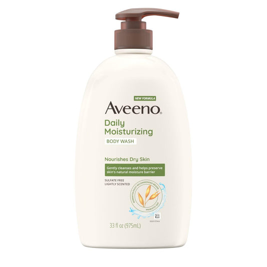 Aveeno Daily Moisturizing Body Wash: Nourish and Hydrate Dry & Sensitive Skin with Prebiotic Oat - Gentle Cleansing, Lightly Fragranced, Sulfate-Free - 33 Fl. Oz.