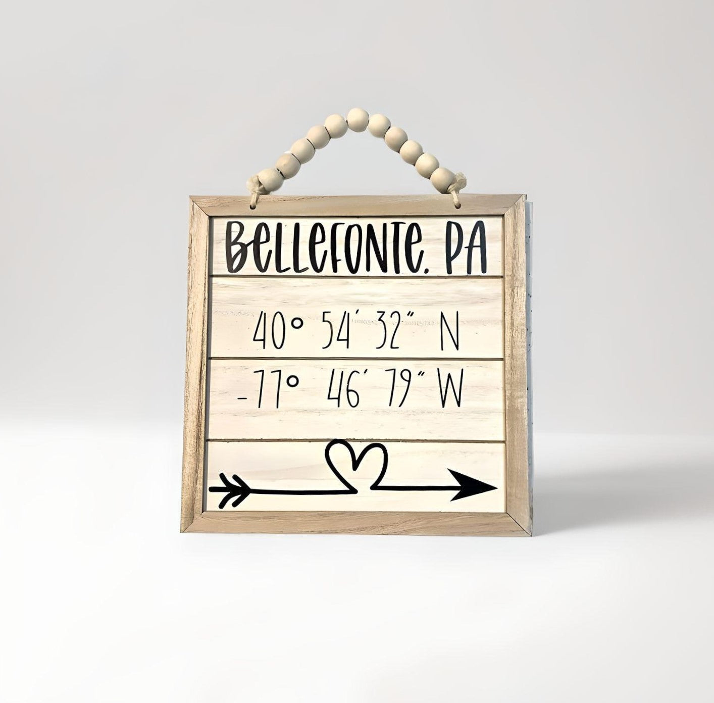 Handmade Rustic Bellefonte Coordinates Sign 8" x 8" (Customizeable)