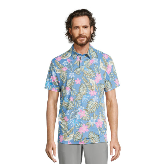 Birdie Bound Men's and Big Men's Tropical Print Golf Polo Shirt, Sizes XL