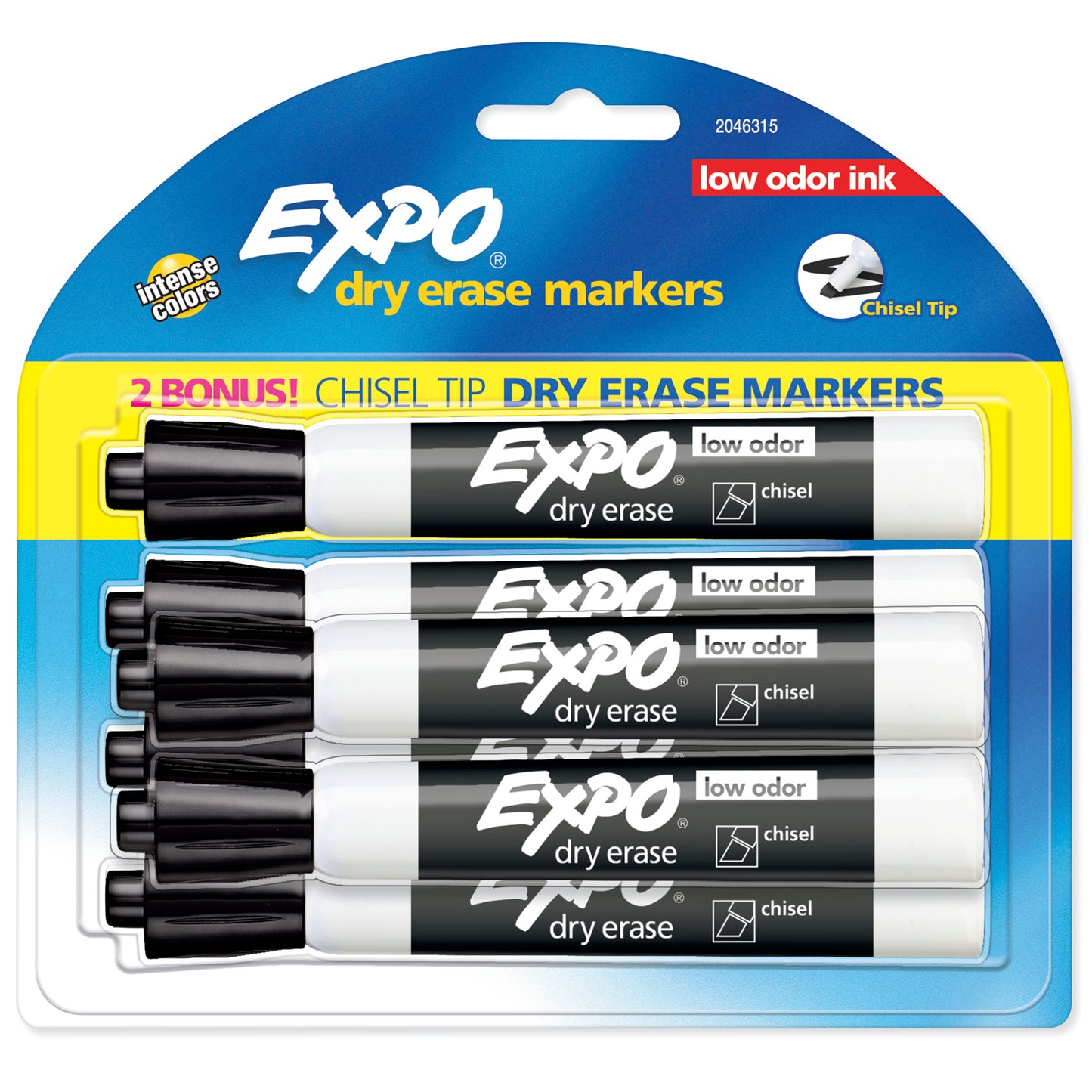 Expo Low Odor Dry Erase Markers, Chisel Tip, Black, Includes 2 Bonus Markers, 6 Count