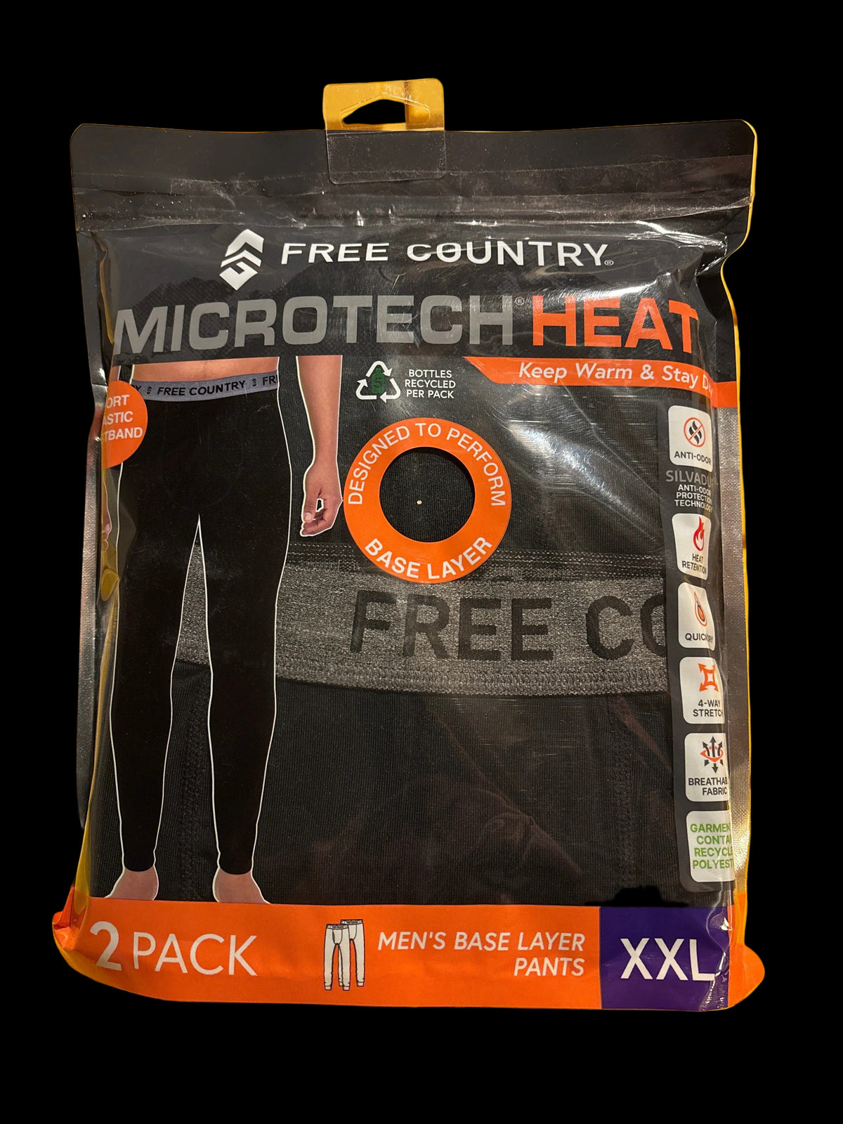 Free Country Microtech Heat Men's Thermal Base Layer Pants 2 Pack Black XXL