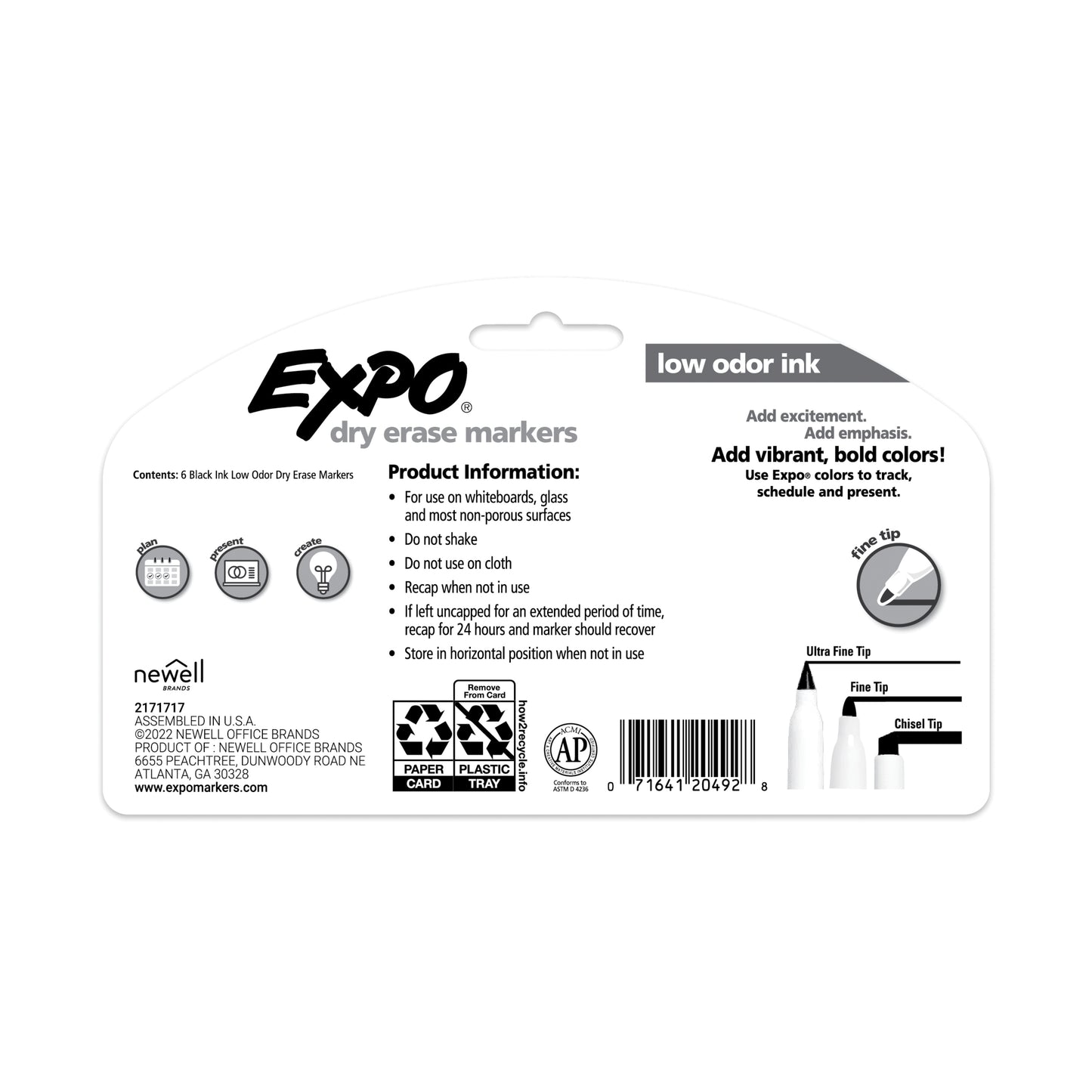 Expo Low Odor Dry Erase Markers, Fine Tip, Black, Includes 2 Bonus Markers, 6 Count