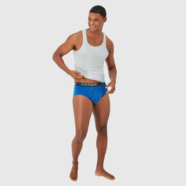 Hanes Premium Men's 3pk Comfort Flex Fit Total Support Pouch Briefs - Gray/Blue/Black, Size L