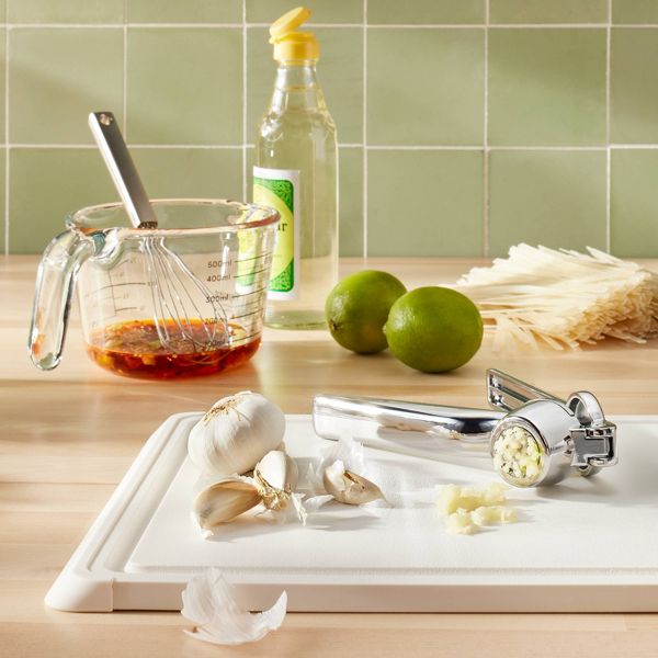 Garlic Press Silver - Figmint™: Zinc Mincer, Crusher, Dishwasher-Safe, 6.53" Depth, 1.47" Width