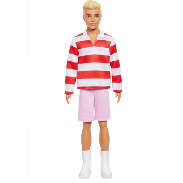 Barbie Fashionistas Ken Doll #241 in Red Striped Top and Pink Shorts with White Sneakers, Blonde