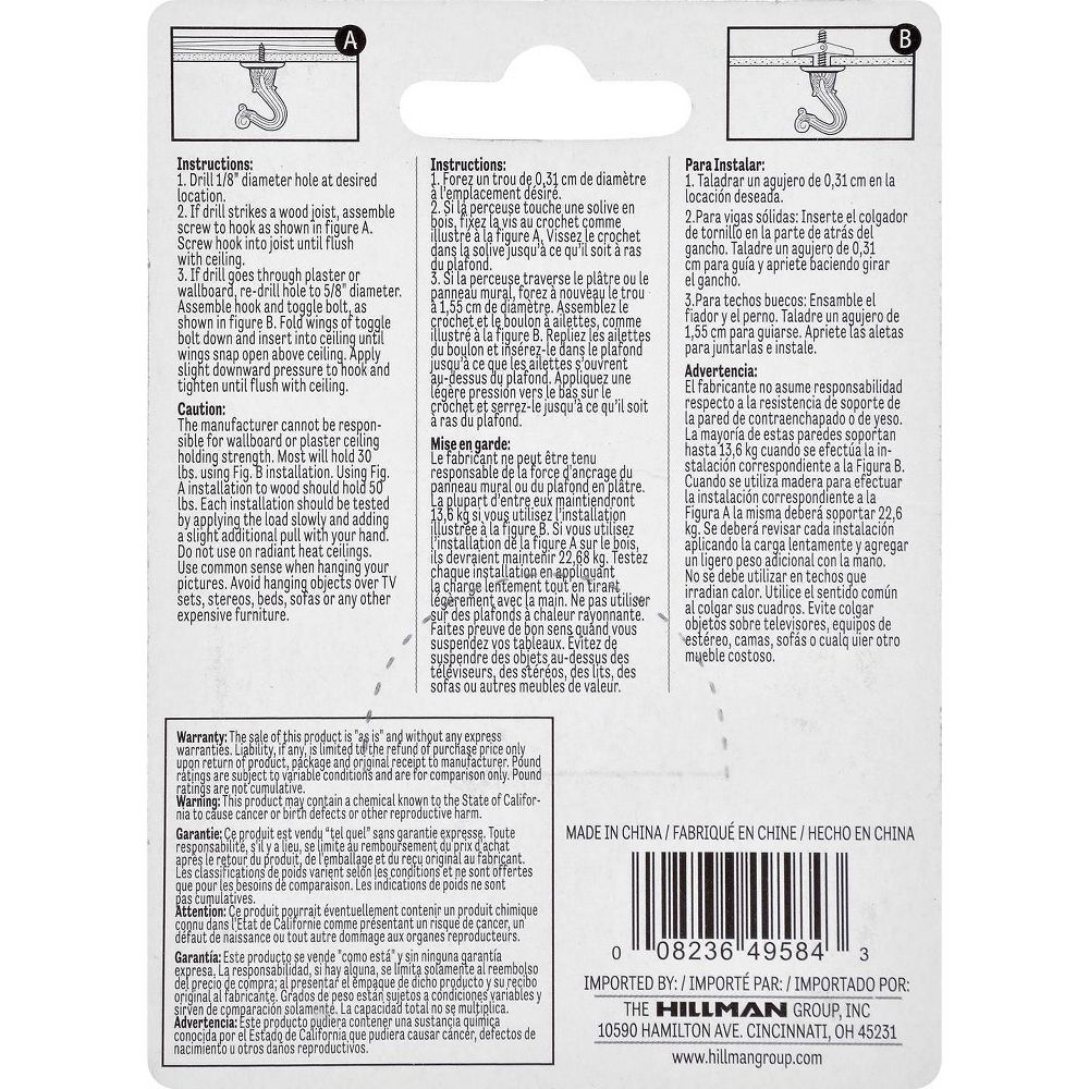 Hillman 2pk Swag Hooks White: Steel Screw Hooks for Ceiling, 30lb Capacity, 1.6" Height, 1.1" Length, 1.2" Width