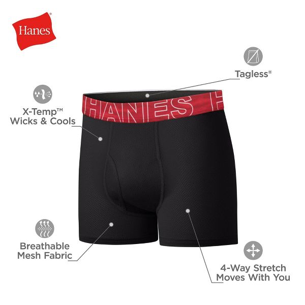 Hanes Boys' 5pk Moves Breathable Mesh X-Temp Boxer Briefs - Black XL (16-18)