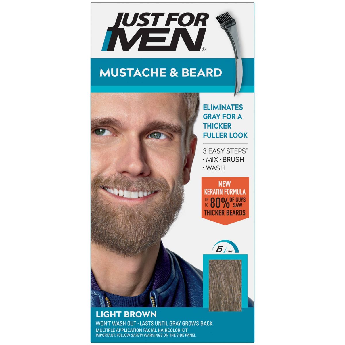 Just For Men Mustache & Beard Beard Coloring for Gray Hair with Brush Included