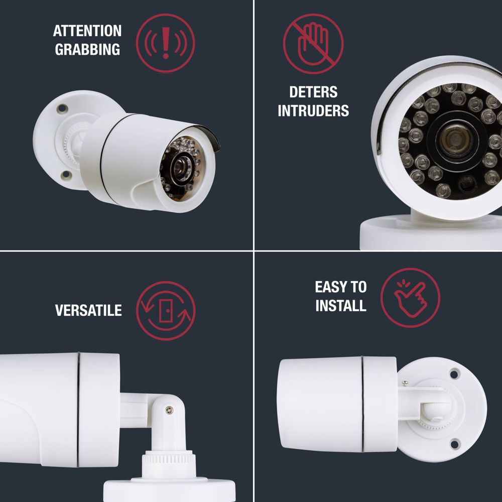 Sabre Fake Security Camera: Indoor & Outdoor Home Security Accessory, Adjustable Mount, White, Requires 2 AA Batteries