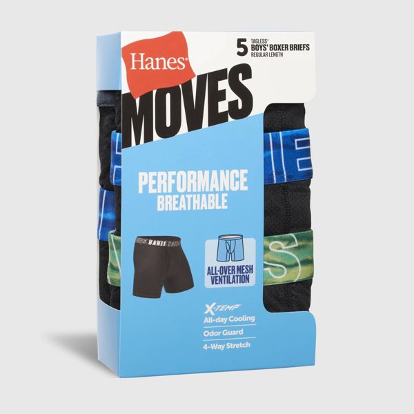 Hanes Boys' 5pk Moves Breathable Mesh X-Temp Boxer Briefs - Black XL (16-18)