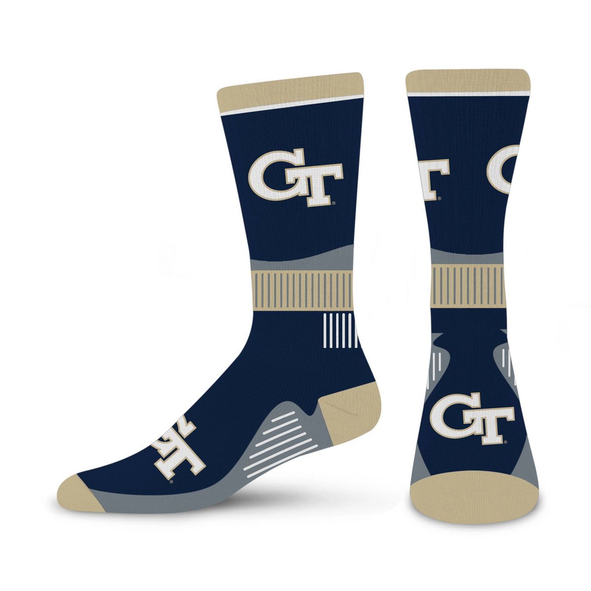 NCAA Georgia Tech Yellow Jackets Large Crew Socks: Logo Pattern, Cushioned Heel & Toe