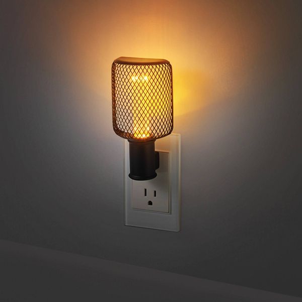Globe Electric Auto On/Off Metal Cage Night Light: LED Wall Plug Nightlight for Kids', Black, No Assembly Required