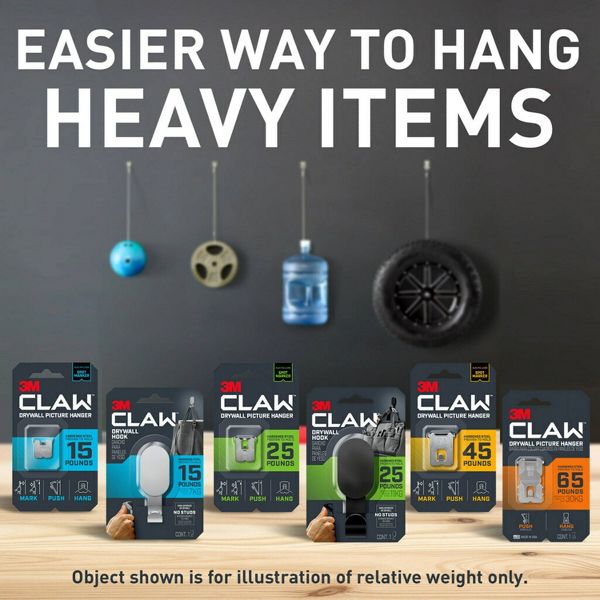 3M Claw 45lbs Drywall Picture Hanger with Temporary Spot Marker: Metal Hooks & Hangers, Picture Hanging Kit, 3 Pack