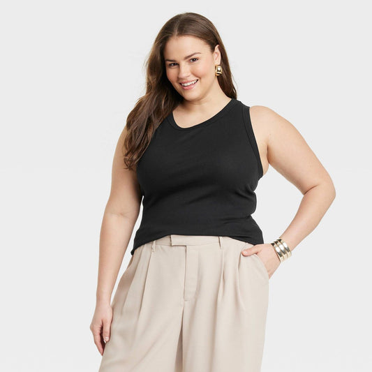 Women's Slim Fit Ribbed Tank Top - Black - M - A New Day™