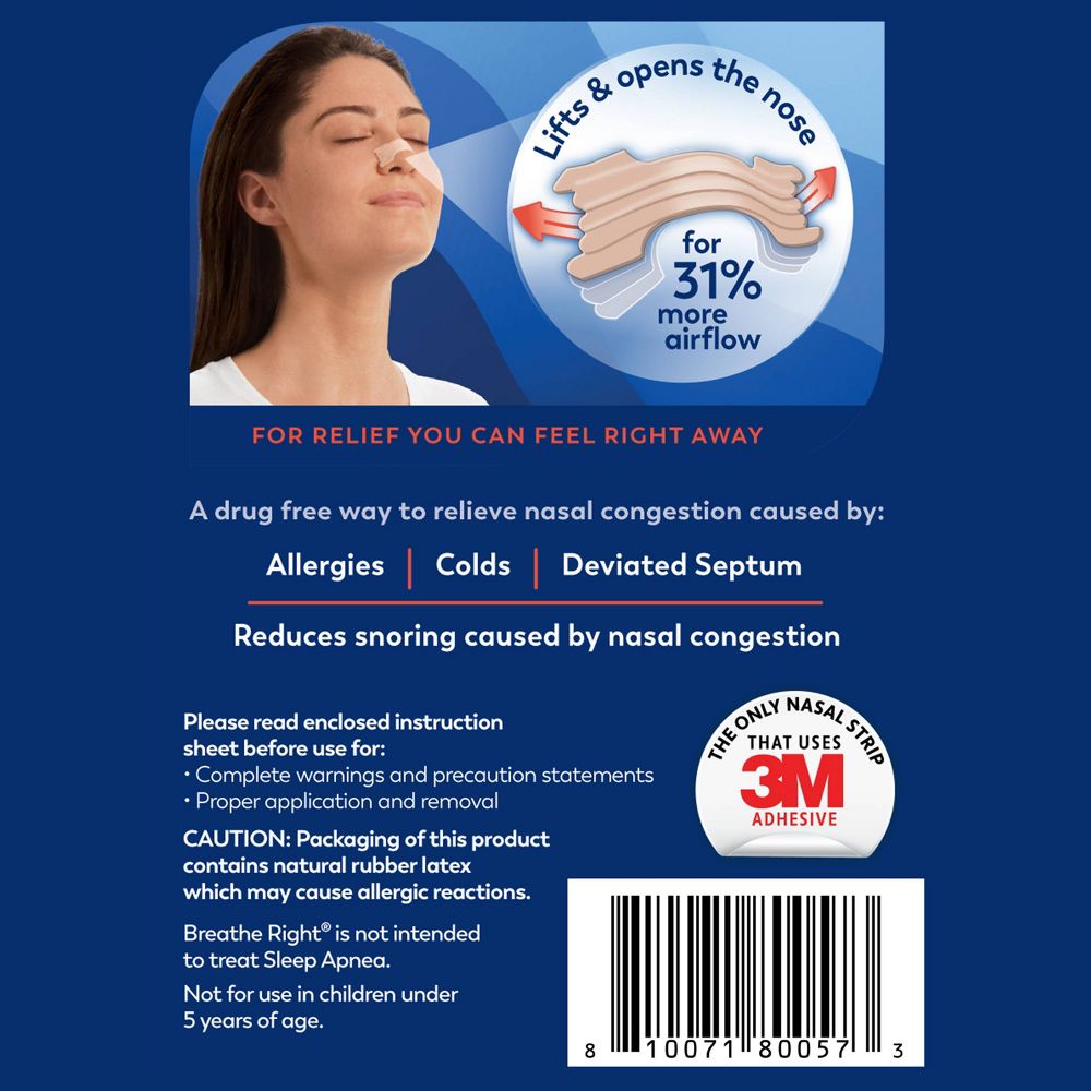 Breathe Right Extra Tan Drug-Free Nasal Strips for Congestion Relief