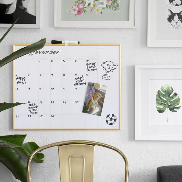 U Brands 16"x20" Dry Erase Calendar Board Gold