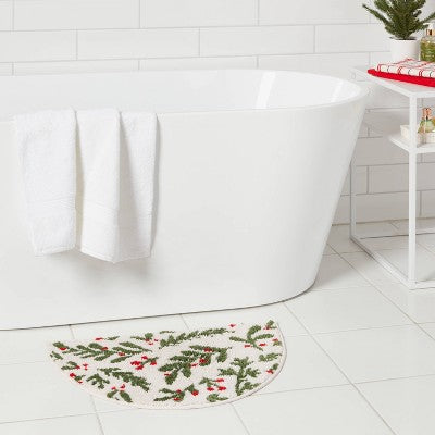 17"x24" Christmas Half Moon Botanical Bath Rug White - Wondershop™