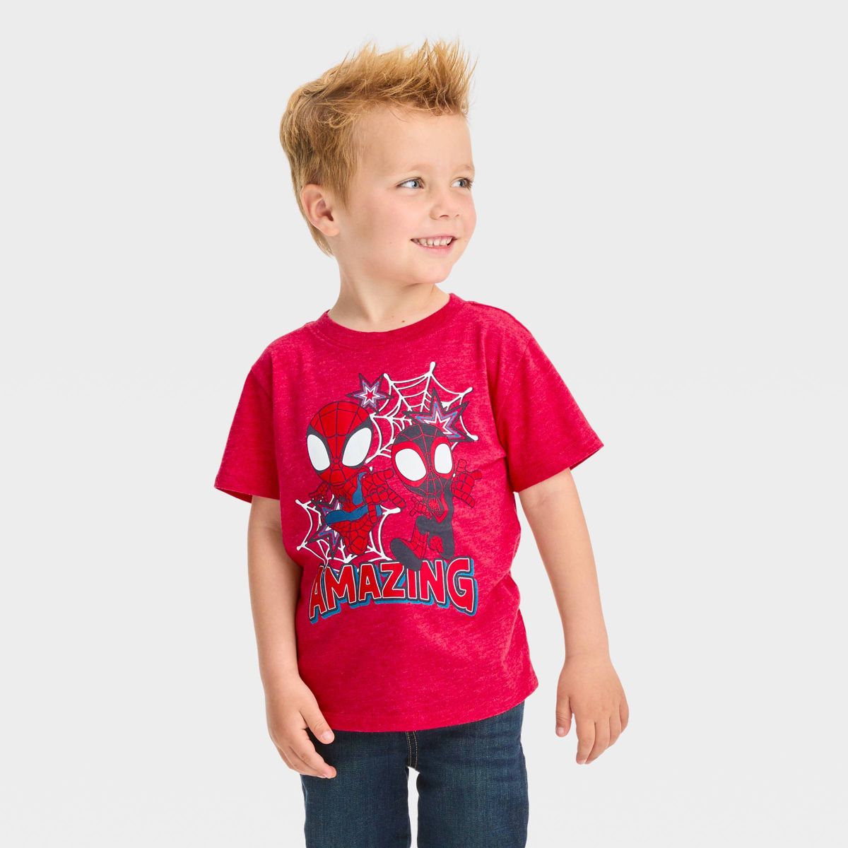 Toddler Boys' Marvel Spidey and Miles Solid Short Sleeve T-Shirt - 5T - Red