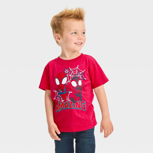 Toddler Boys' Marvel Spidey and Miles Solid Short Sleeve T-Shirt - 5T - Red