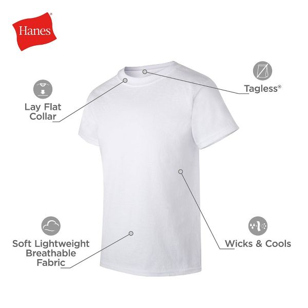 Hanes Boys' 6pk (5+1 Bonus) Crew Neck T-Shirt - White - Size M (8-10)