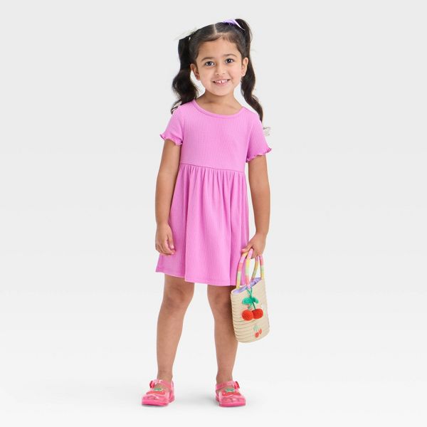 Toddler Girls' Short Sleeve Solid Ribbed Dress - Purple 2T - Cat & Jack™