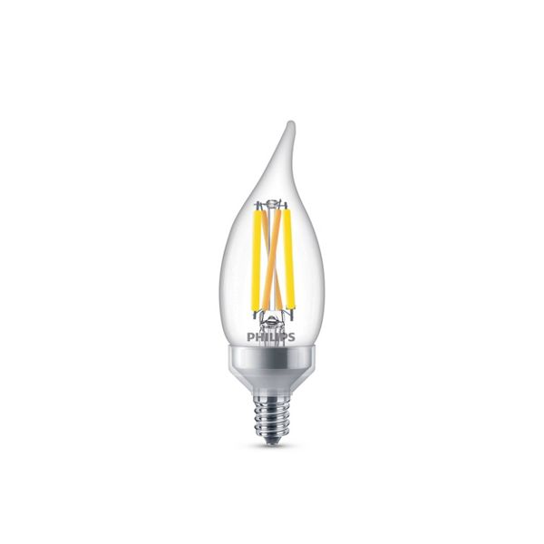 Philips UltraDef LED 60W Clear Soft White BA11 3P Candelabra Base: E12 Dimmable Candelabra Bulbs, 500 Lumens, 2700K, 3-Pack