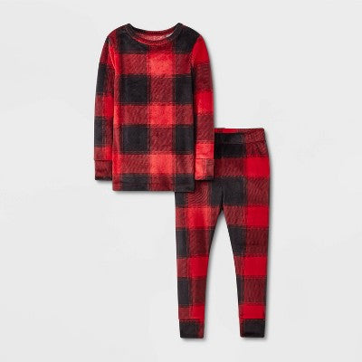 Kids' 2pc 'Buffalo Check' Snuggly Soft Snug Fit Long Sleeve Pajama Set - Red/Black 4 - Cat & Jack™