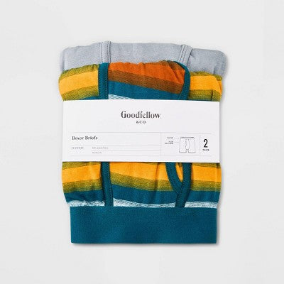 Men's Striped Boxer Briefs 2pk - Teal S (28/30) - Goodfellow & Co™