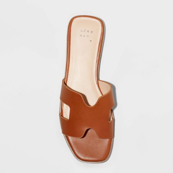 Women's Nina Slide Sandals - Color Cognac - Size 8 - A New Day™