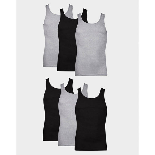 Hanes Men's Ribbed Moisture-Wicking Tank Top Undershirt 6pk - Gray/Black - XL (46-48)