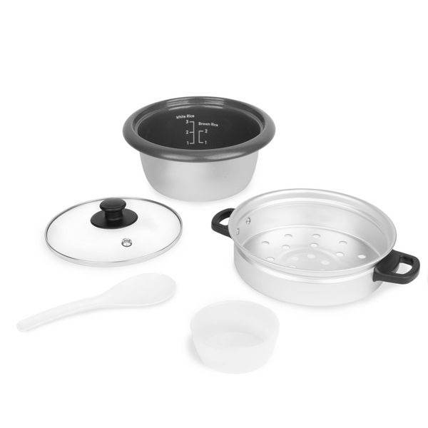 Aroma 6 Cup Rice Cooker with Outer Steam Tray Black: 2 Quart, One-Touch, Nonstick, Includes Accessories