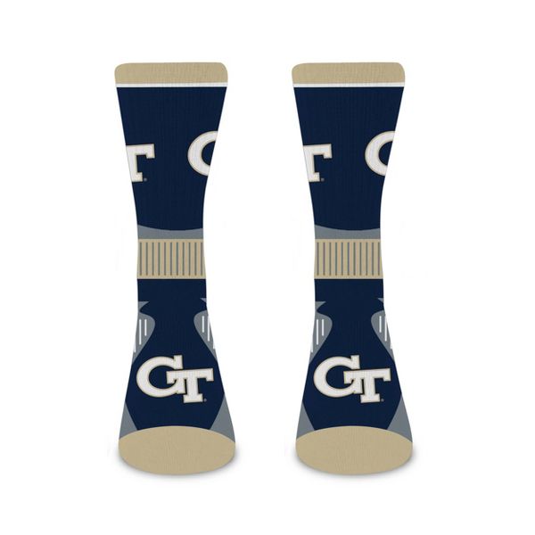 NCAA Georgia Tech Yellow Jackets Large Crew Socks: Logo Pattern, Cushioned Heel & Toe