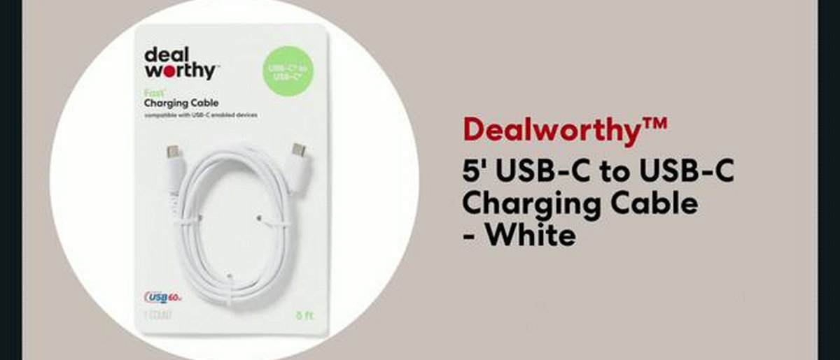5' USB-C to USB-C Charging Cable - dealworthy™ White