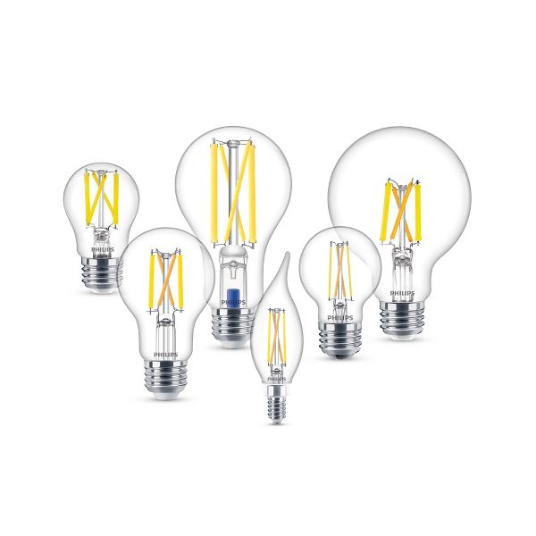 Philips UltraDef LED 60W Clear Soft White BA11 3P Candelabra Base: E12 Dimmable Candelabra Bulbs, 500 Lumens, 2700K, 3-Pack