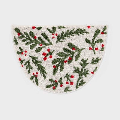 17"x24" Christmas Half Moon Botanical Bath Rug White - Wondershop™