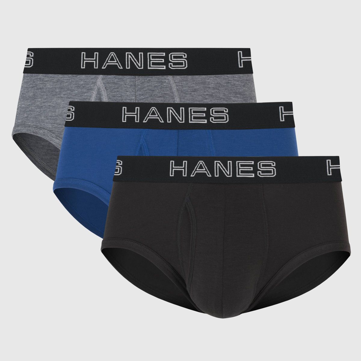 Hanes Premium Men's 3pk Comfort Flex Fit Total Support Pouch Briefs - Gray/Blue/Black, Size L