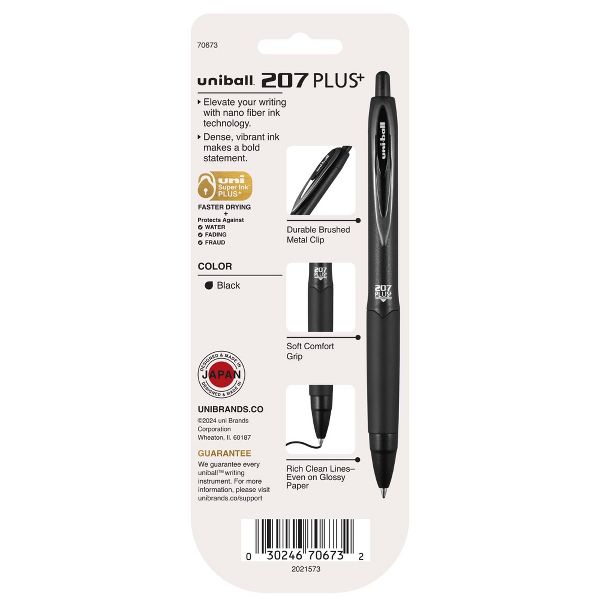 uniball 3pk 207 Plus+ Gel Pen 0.7mm Medium Point Black Ink: Signo 207 Gel Pens, Stationery, Office Supplies