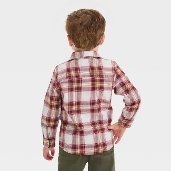 OshKosh B'gosh Toddler Boys' Plaid Woven Long Sleeve Flannel Shirt - 4T - Burgundy/Brown/Cream