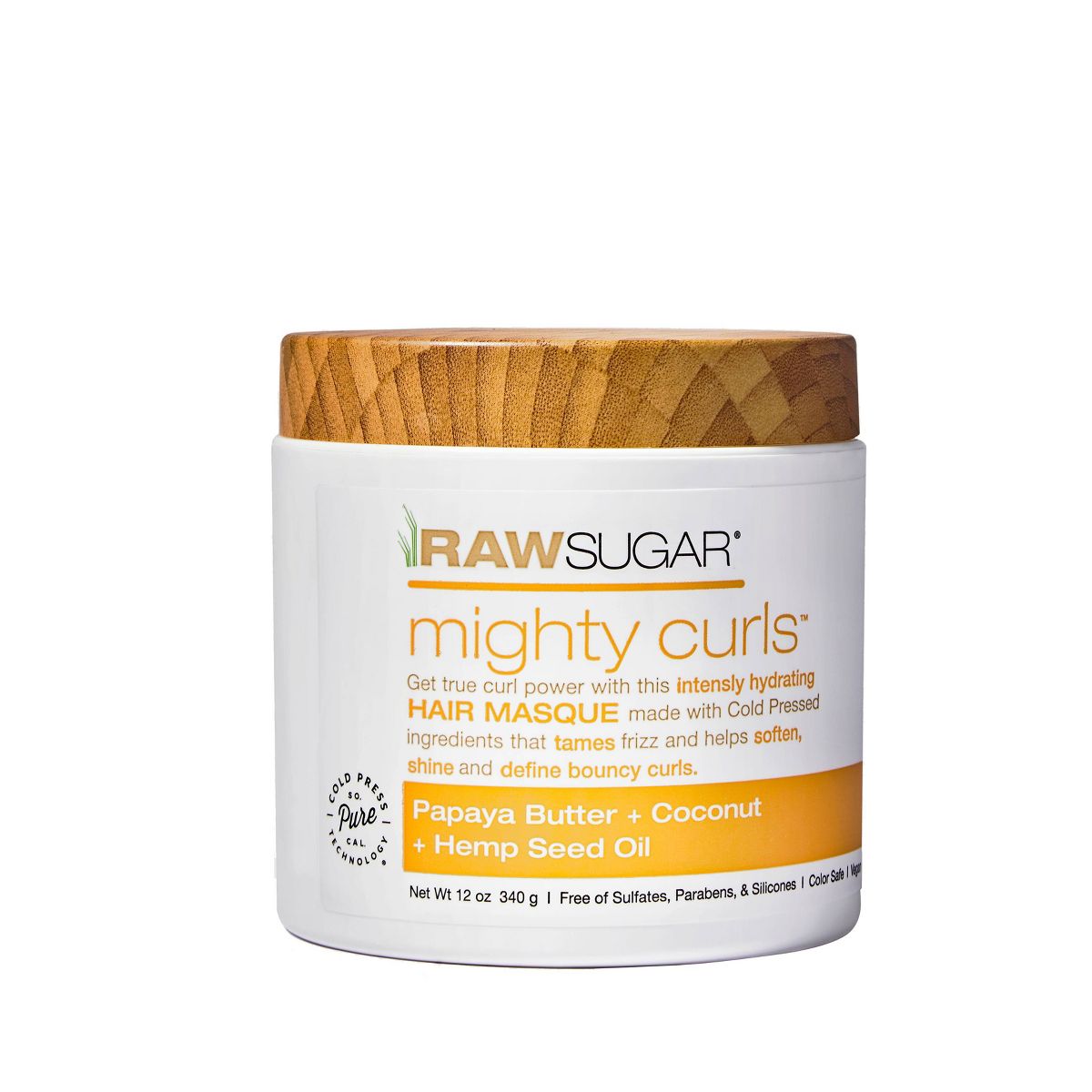 Raw Sugar Mighty Curls Hair Masque - Papaya Butter + Coconut Oil + Hemp Seed Oil - 12oz