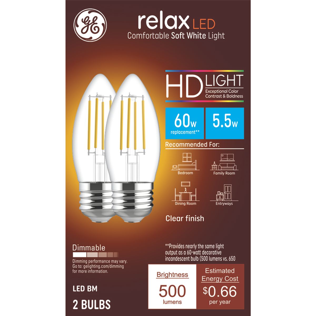 GE 2pk 60W Decorative Light Bulbs Soft White