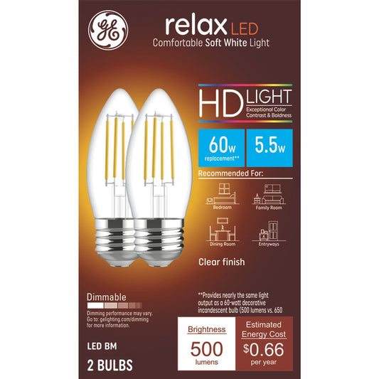 GE 2pk 60W Decorative Light Bulbs Soft White