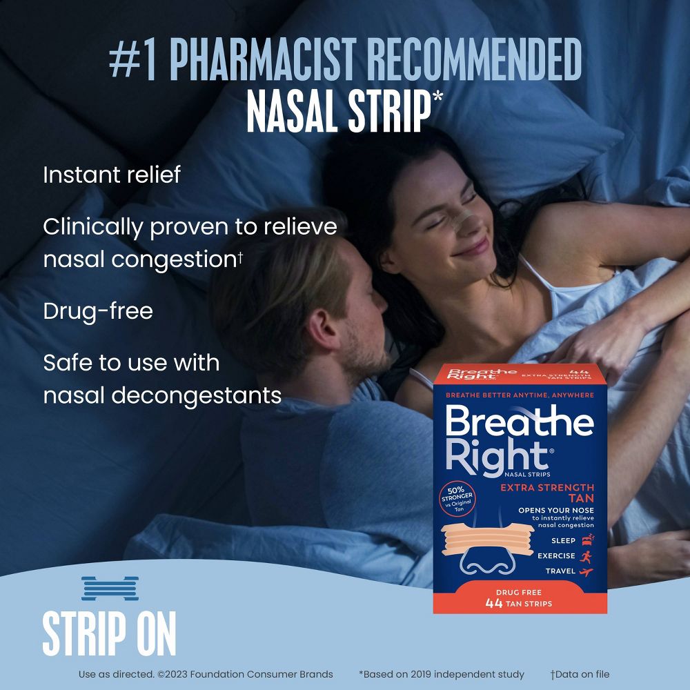 Breathe Right Extra Tan Drug-Free Nasal Strips for Congestion Relief