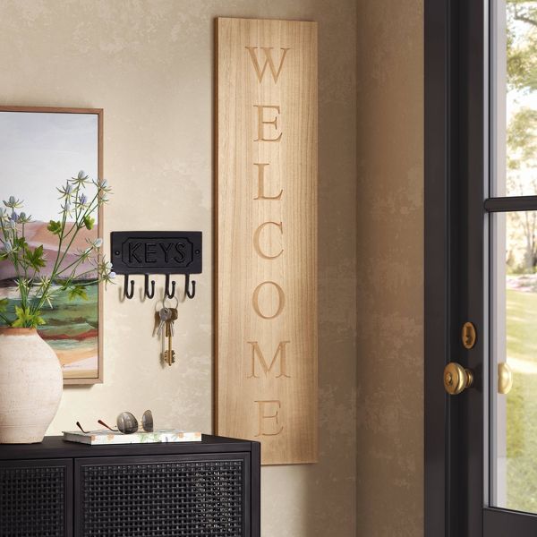 Cast Aluminum Key Sign with Hooks Black - Threshold™: Elegant Entryway Welcome Display, 4-Hook Organizer
