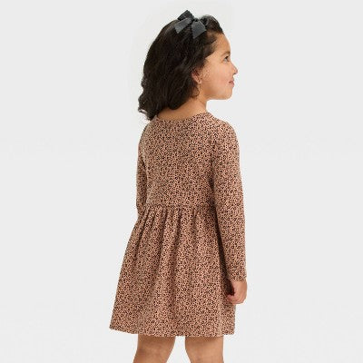 Toddler Girls' Long Sleeve Dress - Cat & Jack™ Brown 4T